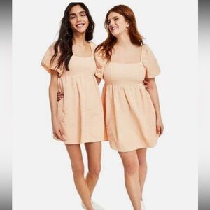 Mittoshop Square Neck Puff Sleeve Babydoll Dress Denim